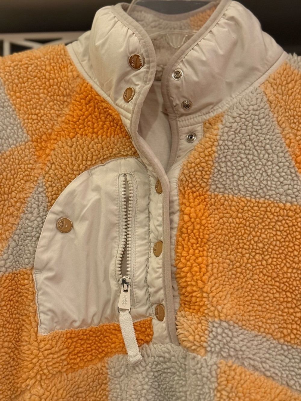 Free People FP movement Xs hit the slopes printed fleece pullover orange plaid - Picture 6 of 7